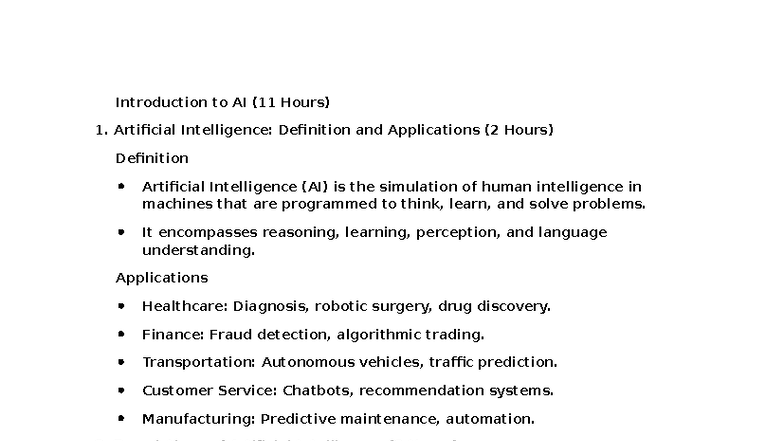 Introduction to AI (Course Code: AI101) - Lecture Notes - Studocu