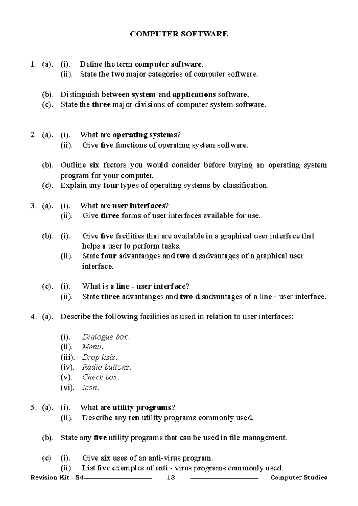 S4 Computer Studies: Comprehensive Revision Kit on Computer Software ...