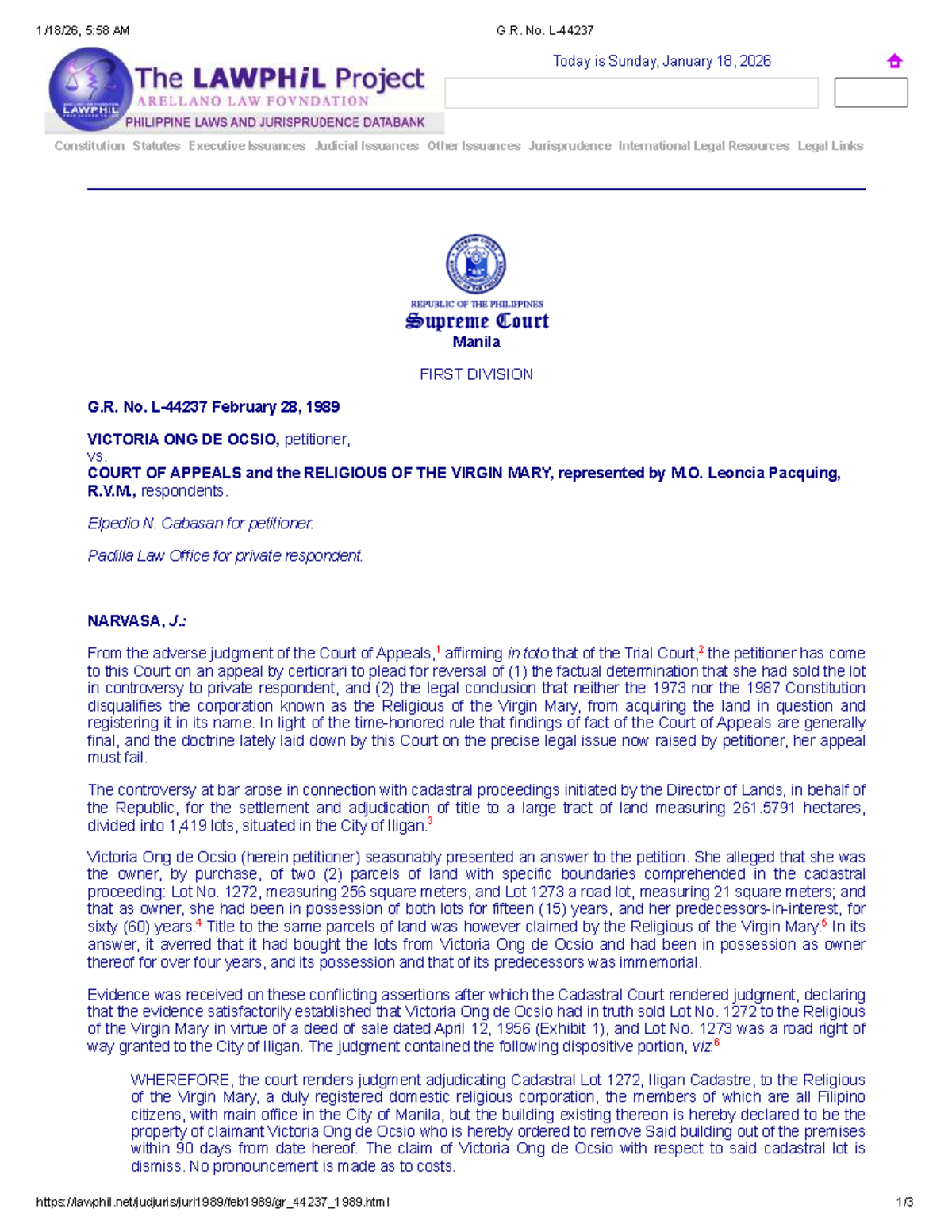 G.R. No. L-44237: Supreme Court Ruling on Land Ownership Dispute - Studocu