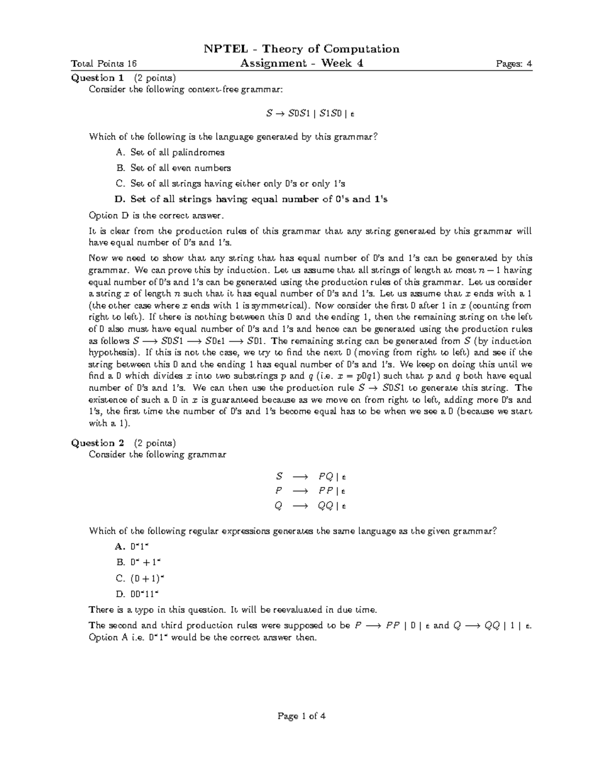 NPTEL TOC Week 4 Assignment Solutions and Explanations - Studocu