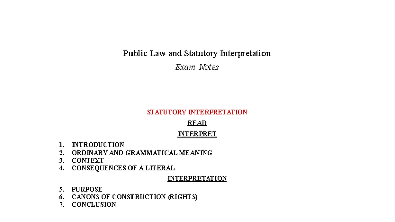 Public Law & Statutory Interpretation Exam Notes: Key Concepts ...