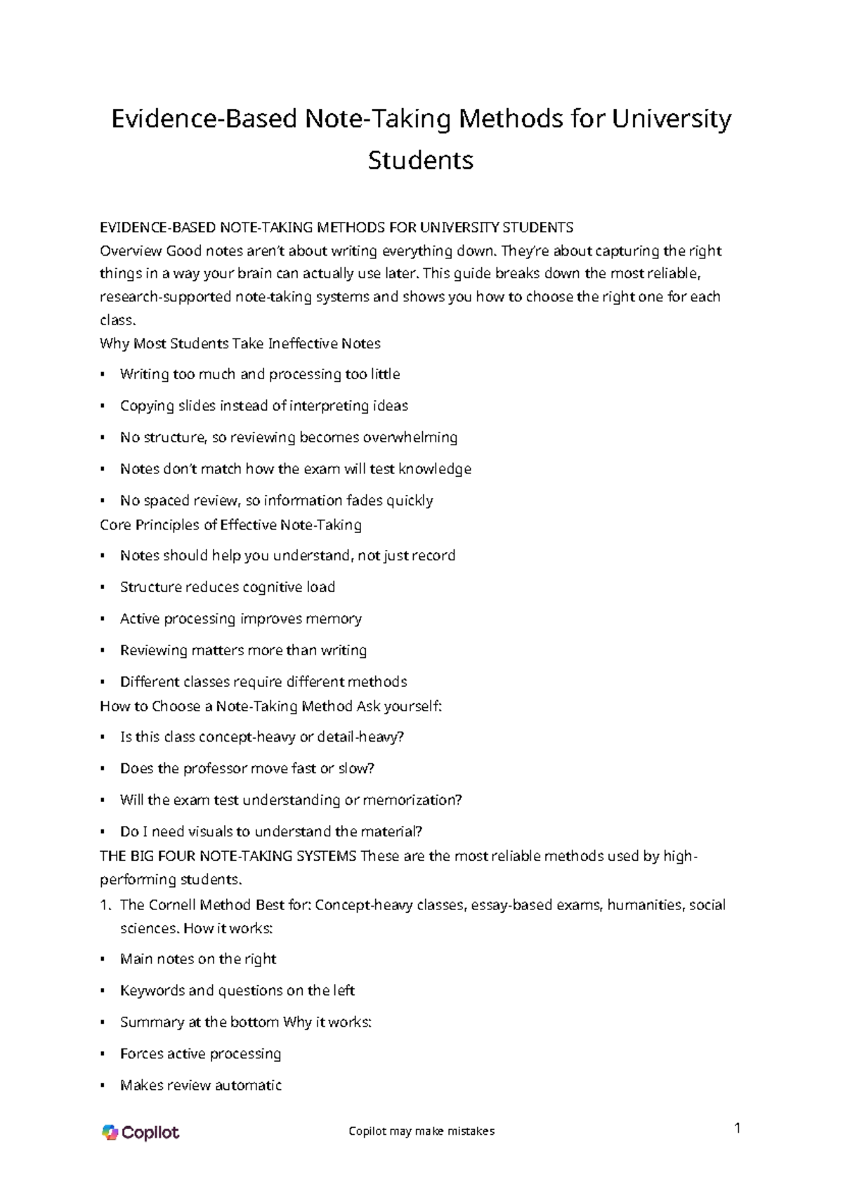 Evidence-Based Note-Taking Methods for University Students - Studocu