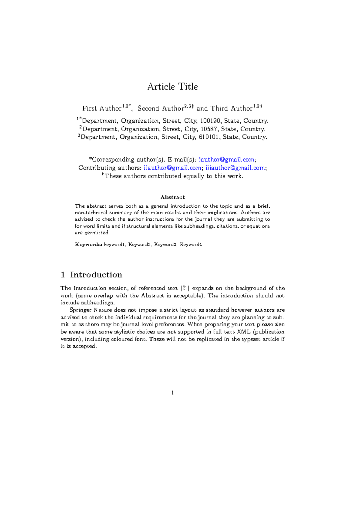 Article Title - Template for Springer Journal Submission - Studocu