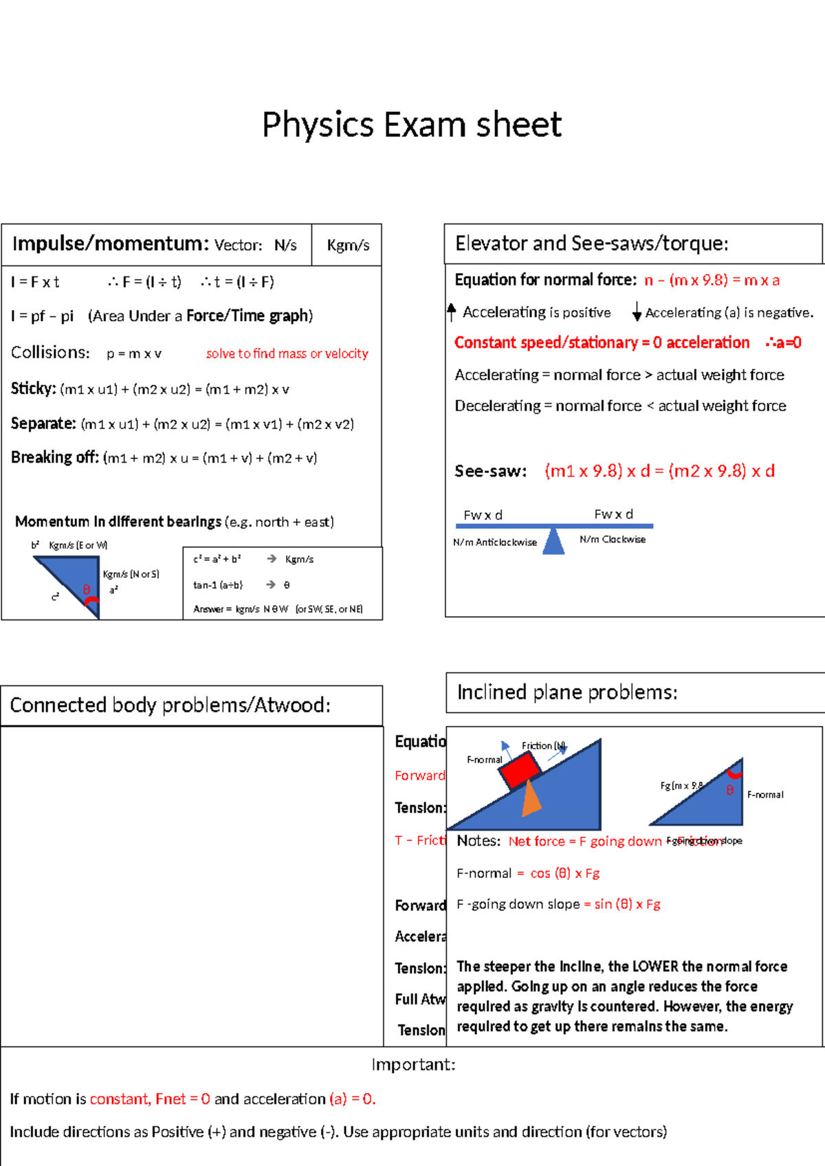 Physics Exam Sheet Year 11: Vectors, Forces, and Motion Concepts - Studocu