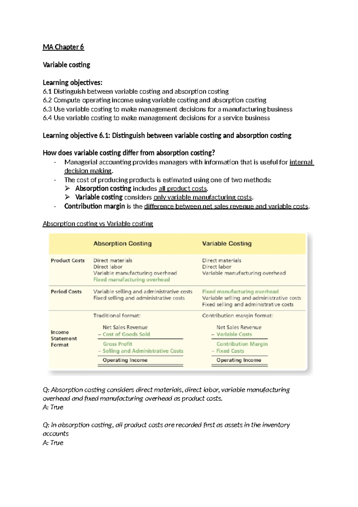 MA Chapter 6 - Variable Costing vs Absorption Costing Analysis ...