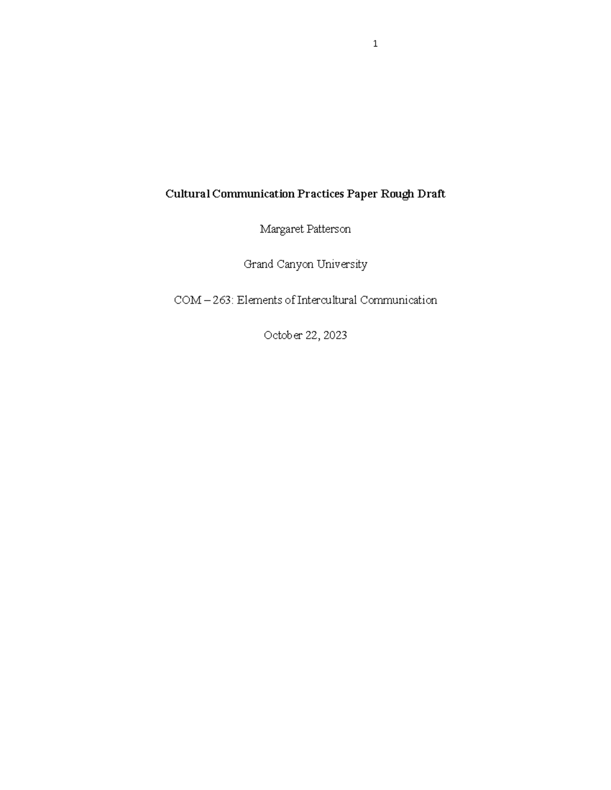 Cultural Communication Practices Paper - COM 263 Rough Draft - Studocu
