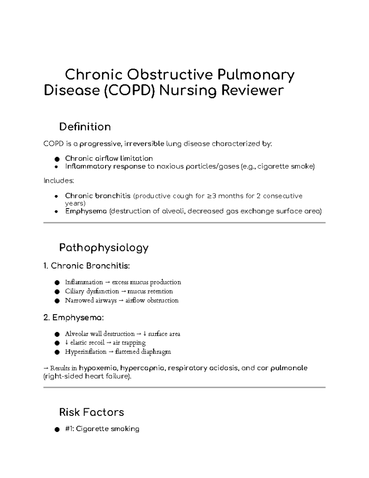 COPD Nursing Review: Key Concepts and Management Strategies - Studocu
