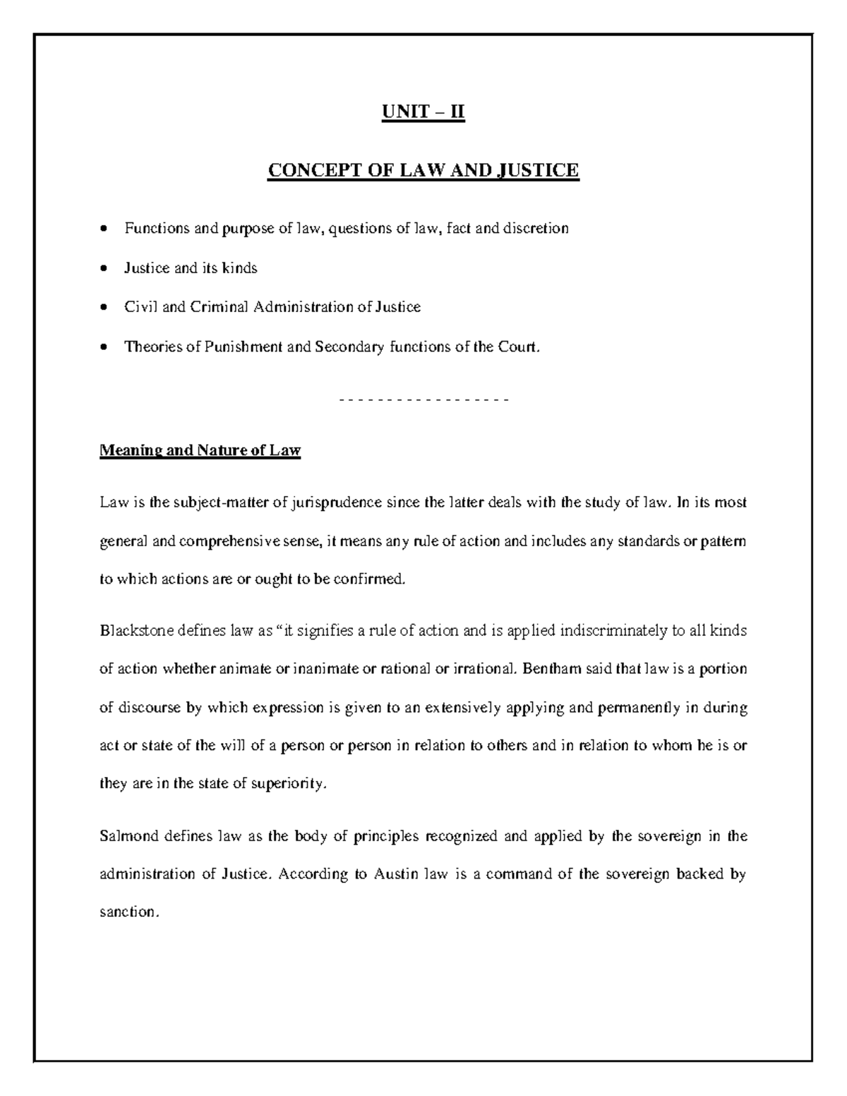 Unit II - Jurisprudence: Law, Justice, and Court Functions - Studocu