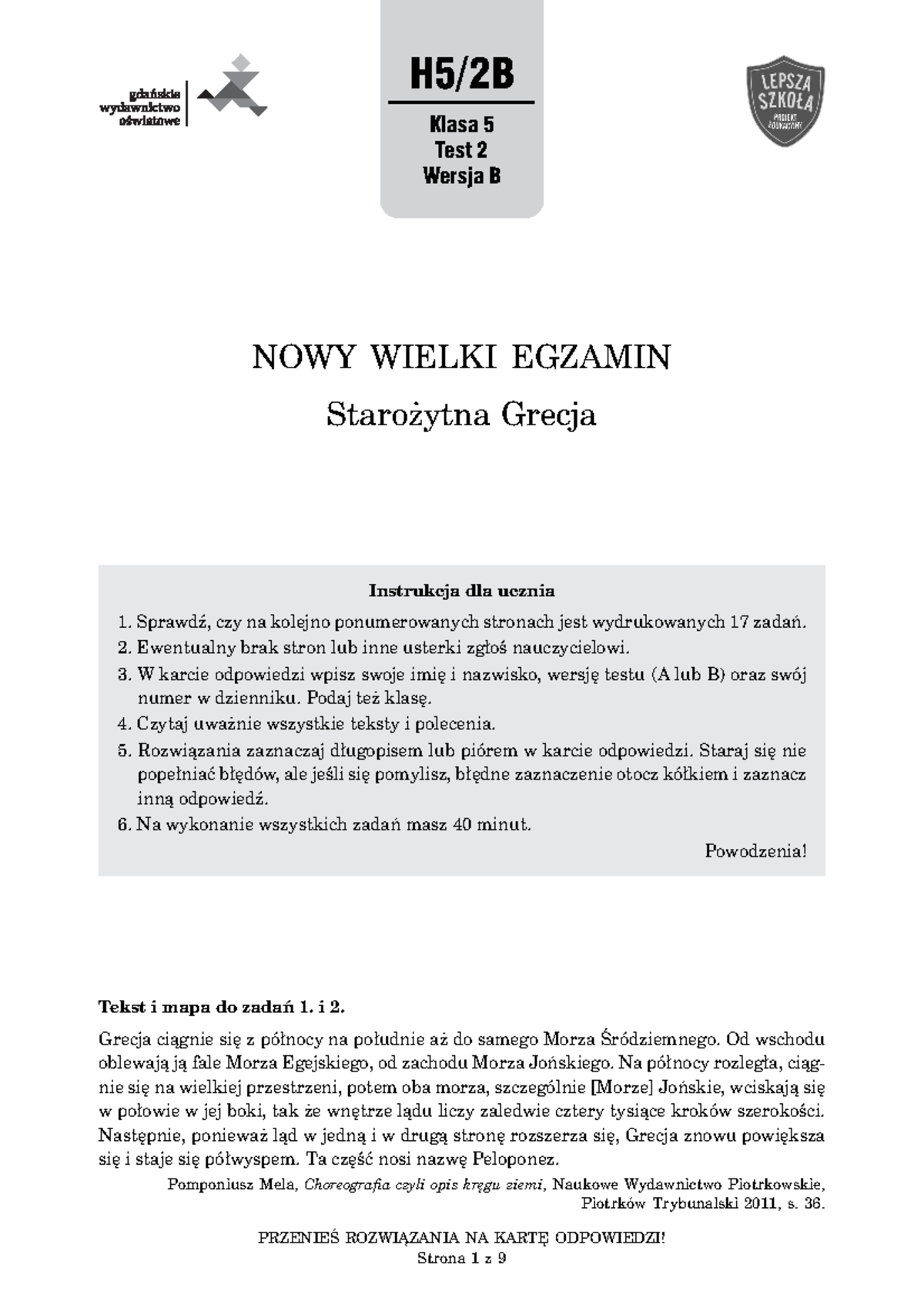 Bliżej Historii 1 Starożytna Grecja Sprawdzian www.studocu.com