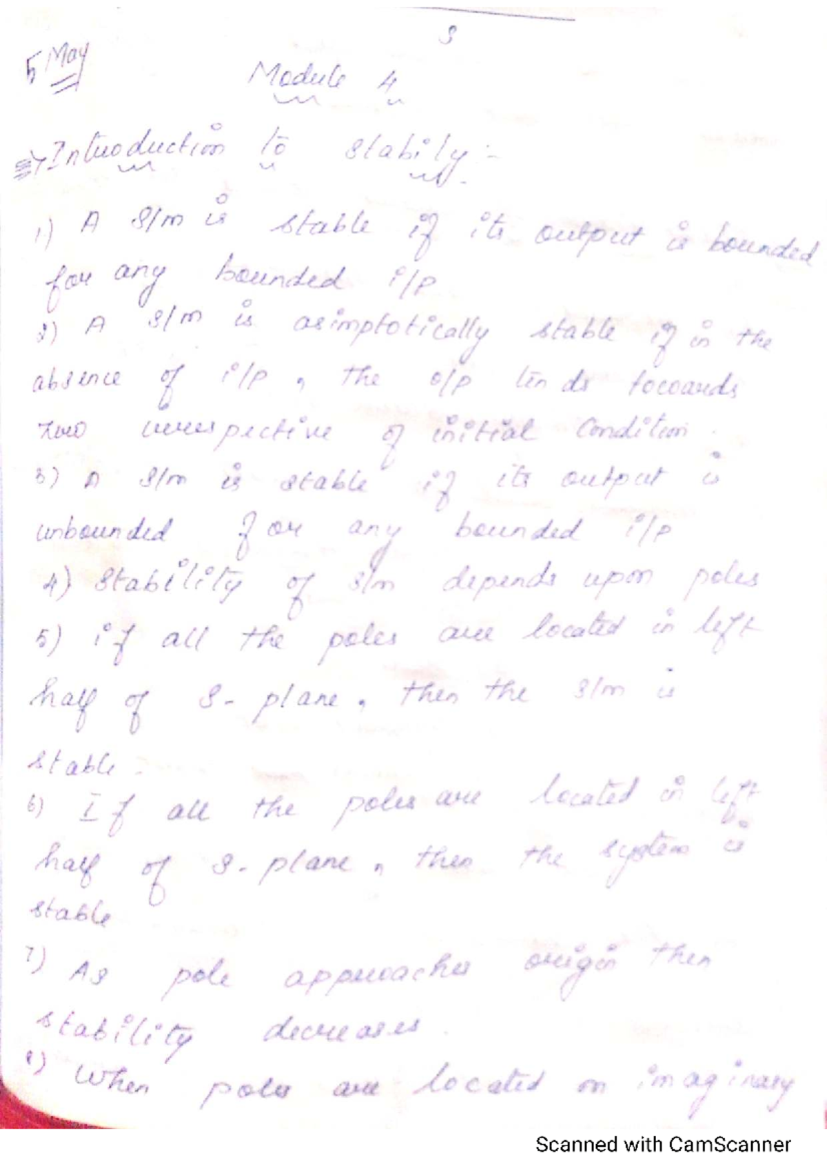 Stability Analysis in Control Systems: CS Module 4 Notes - Studocu