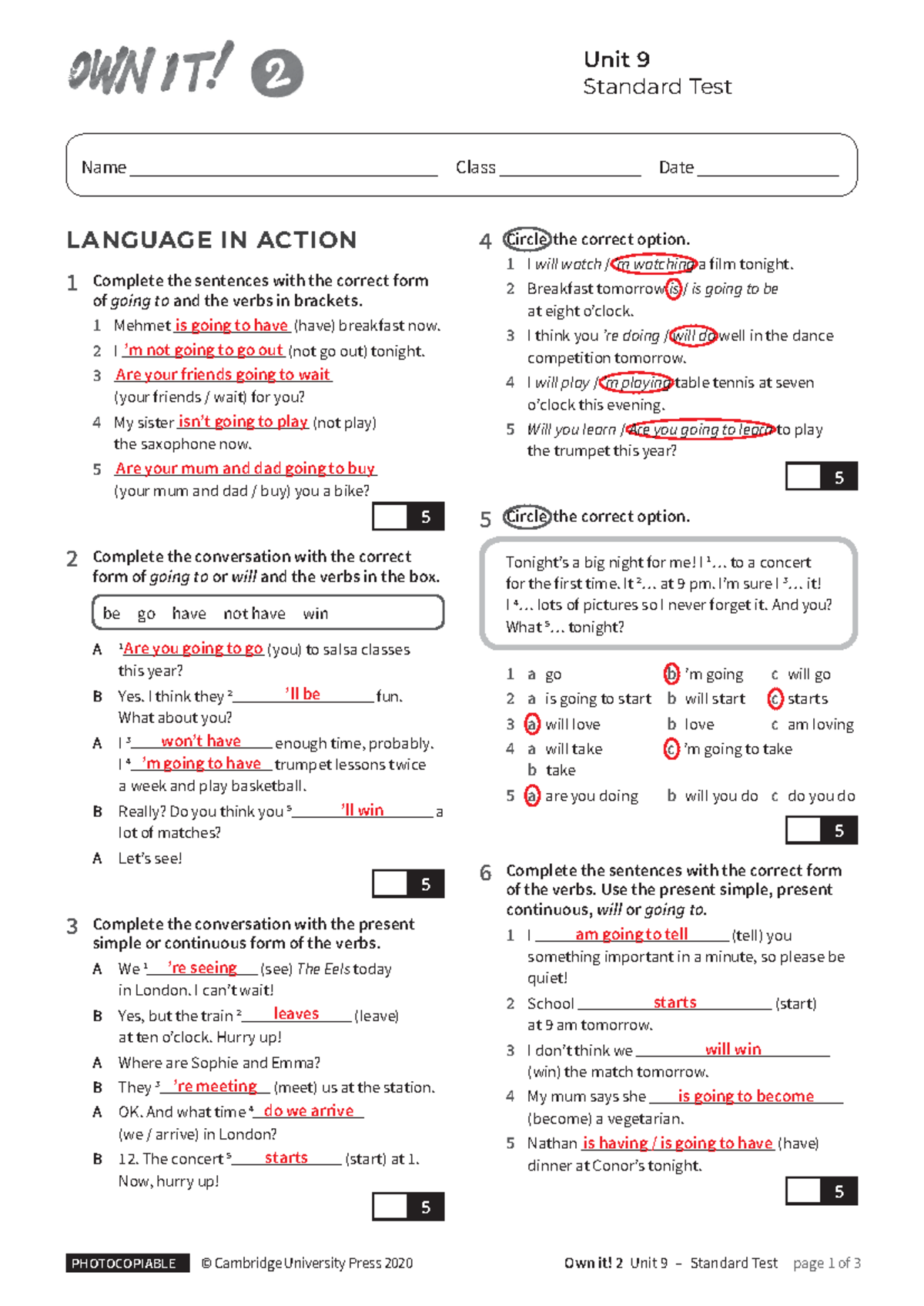 Unit 9 Standard Test with Answers - Practice Worksheet - Studocu