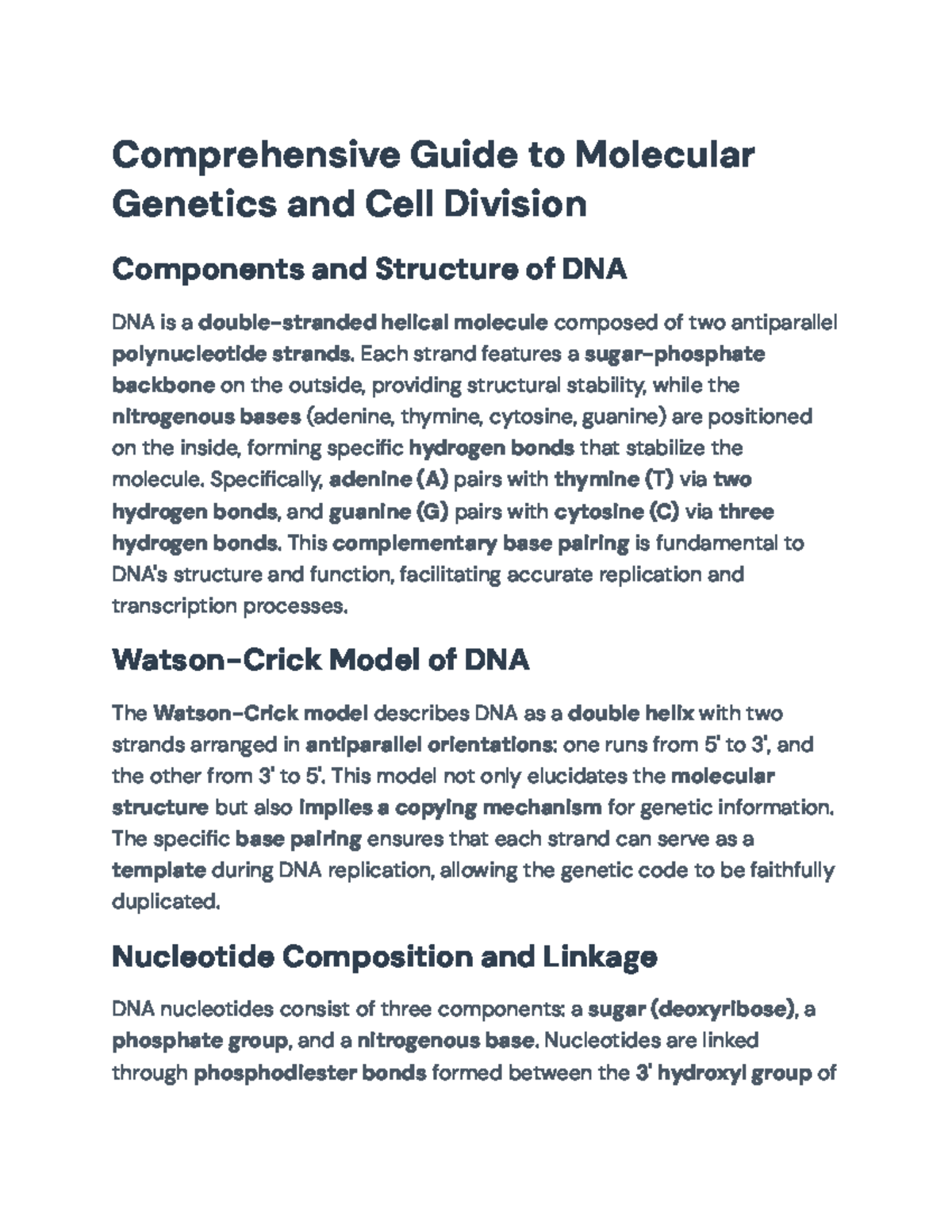 Molecular Genetics & Cell Division: Comprehensive Study Guide (BIO101 ...
