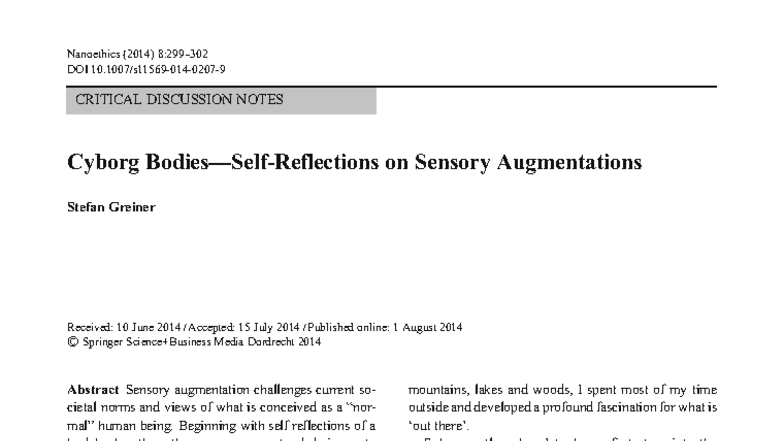 Cyborgism and Sensory Augmentation: A Critical Discussion (Nanoethics ...