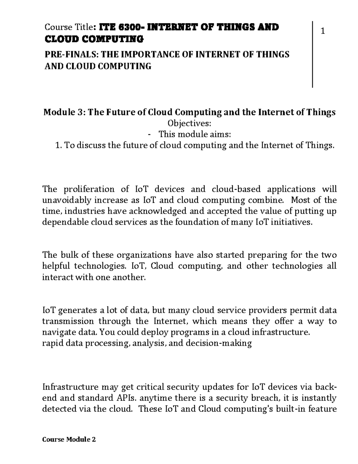 Ite 6300 s3 - adgiufhasgdshdj - Course Title: ITE 6300- INTERNET OF ...