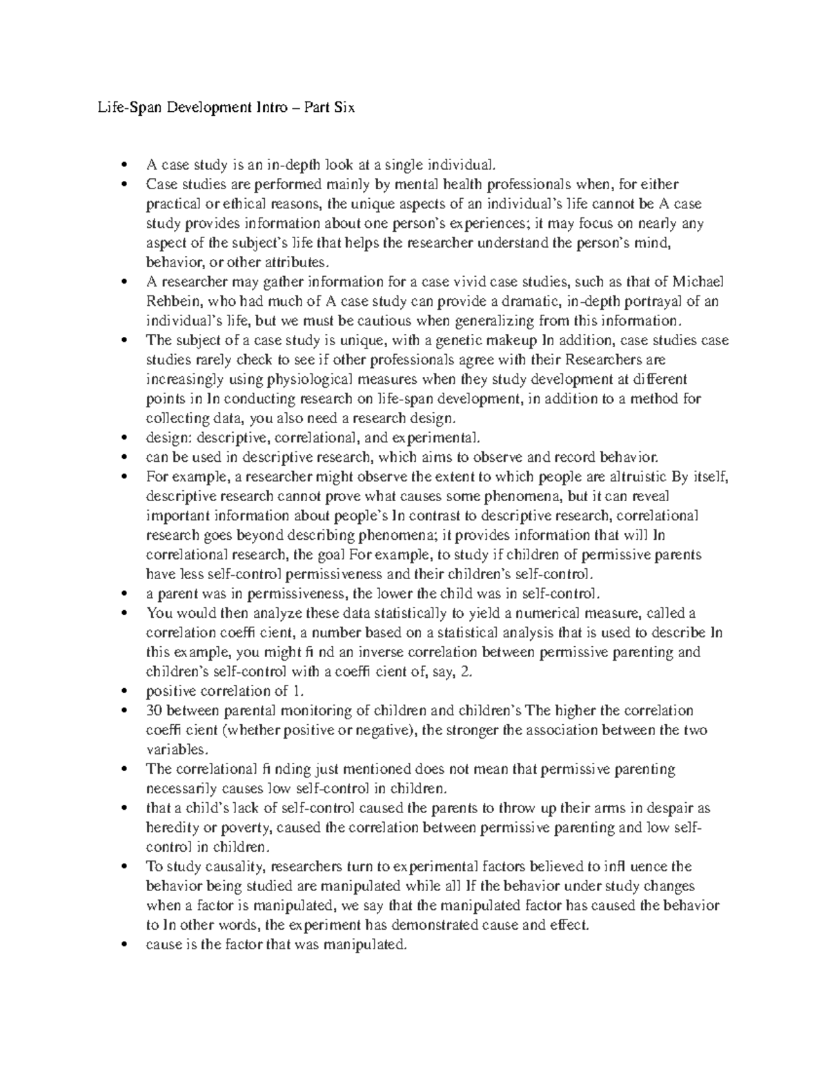Life-Span Development Intro – Part Six - Case studies are performed ...