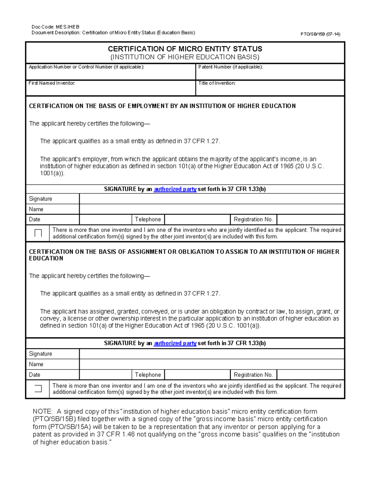 MES.IHEB Certification of Micro Entity Status for Higher Ed - Studocu