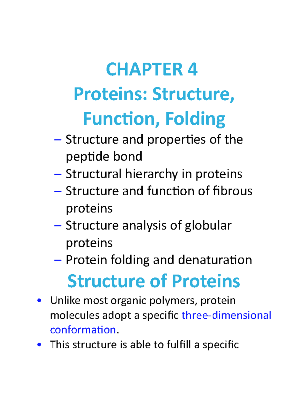 Chapter 4: Detailed Analysis of Protein Structure (Proteins 101) - Studocu
