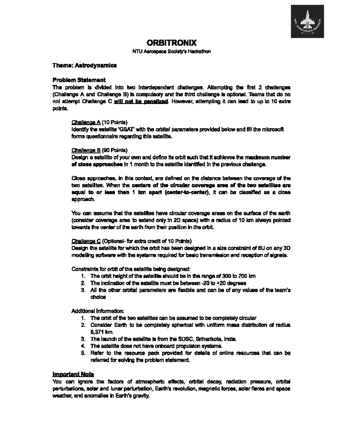 Orbitronix - NTU Aerospace Hackathon Problem Statement - ORBITRONIX NTU ...
