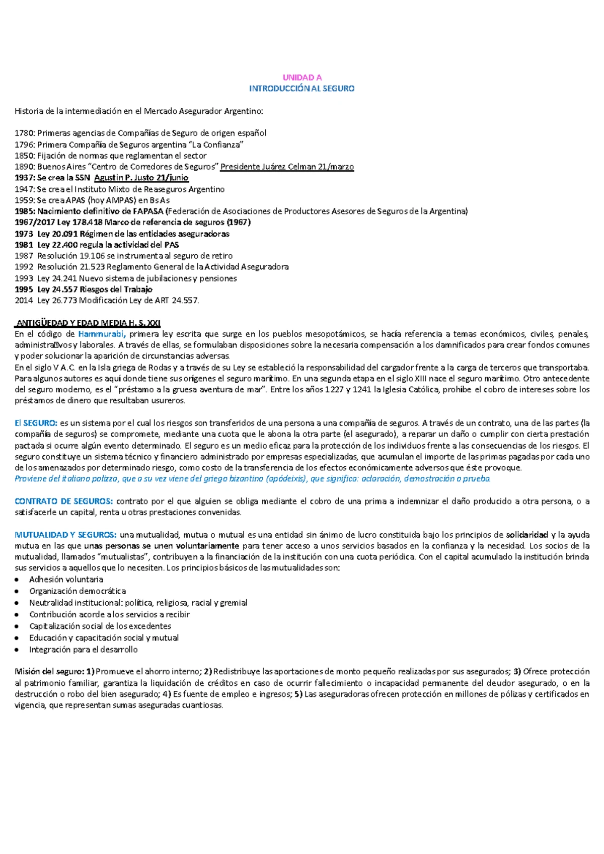 Resumen de Principios Técnicos del Seguro y Reaseguro - Unidad 1 a 8 ...