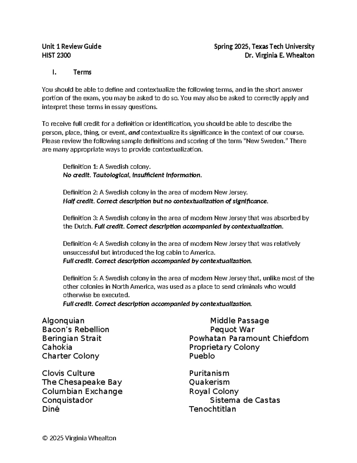 2025 Spring HIST 2300 Unit 1 Exam Review & Study Guide - Studocu