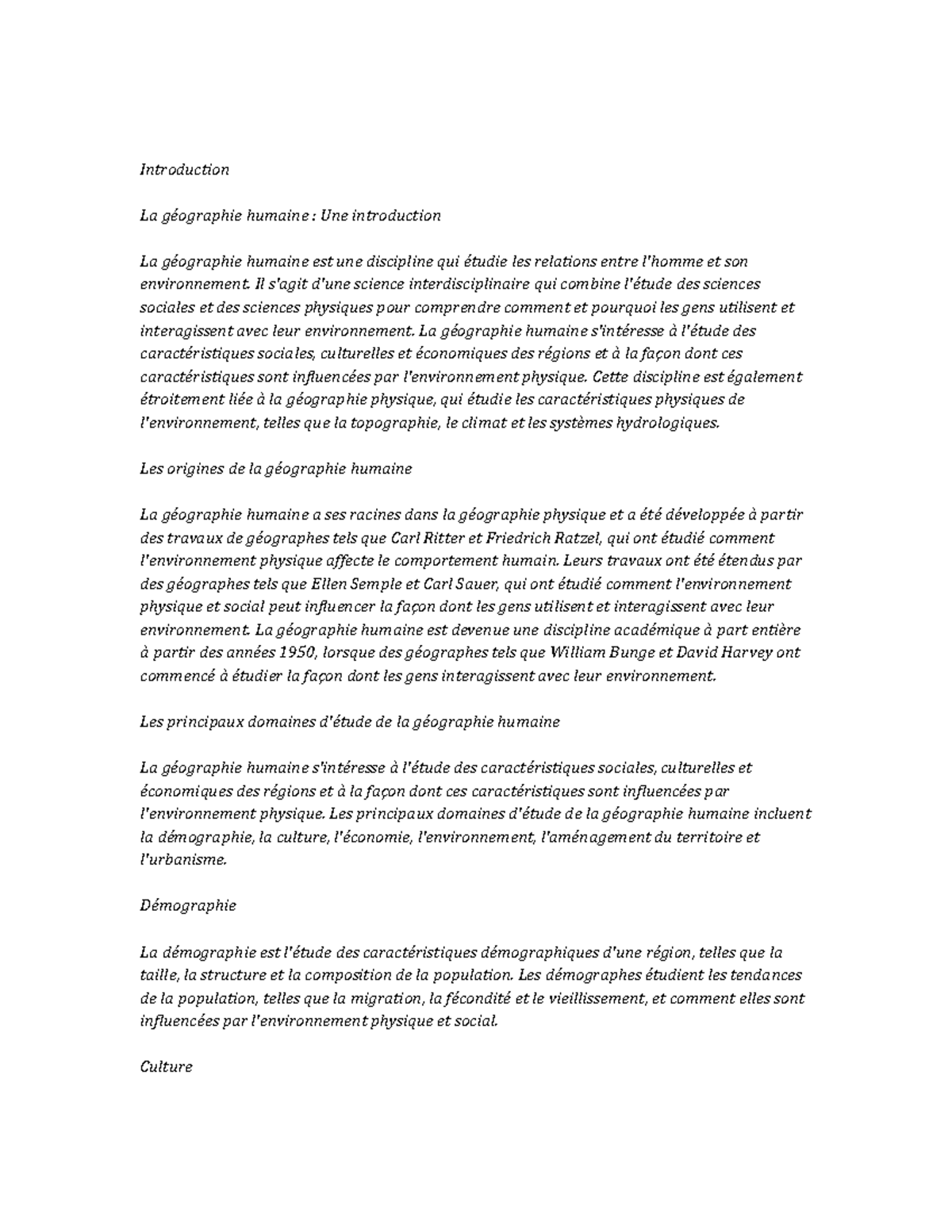 Human Geography Notes de cours - Introduction La géographie humaine ...