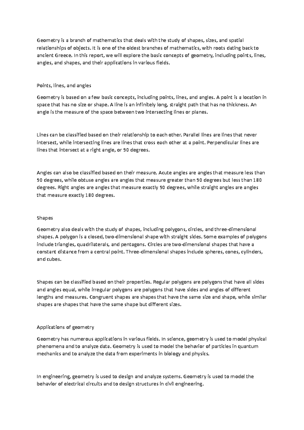 5 - Geometry essay - Geometry is a branch of mathematics that deals ...