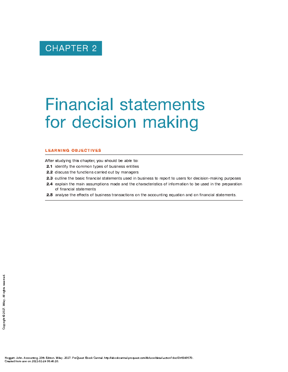 Accounting 10th Edition - ( Chapter 2 Financial statements for decision ...