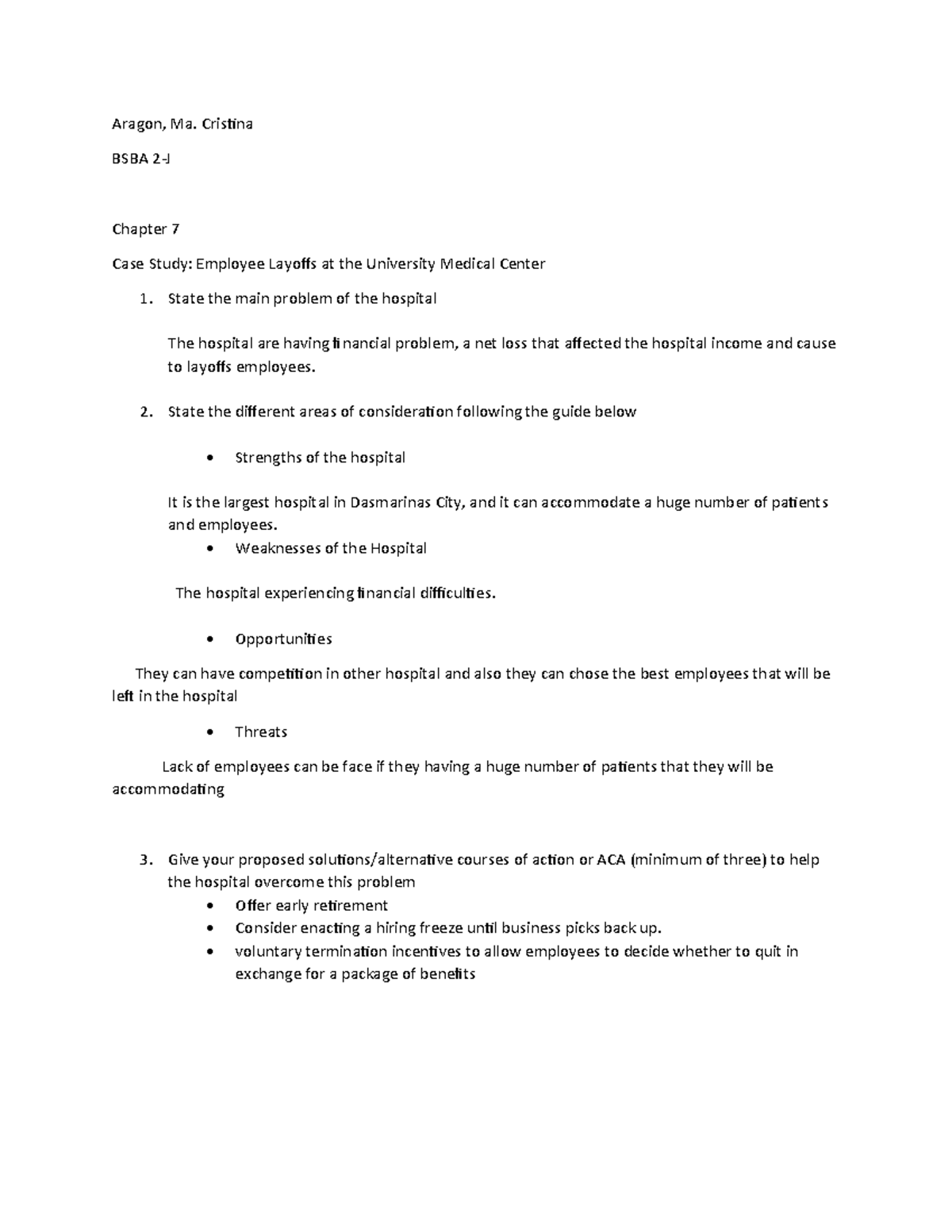 Case Study 6: Addressing Employee Layoffs at UMC - BSBA 2-J - Studocu