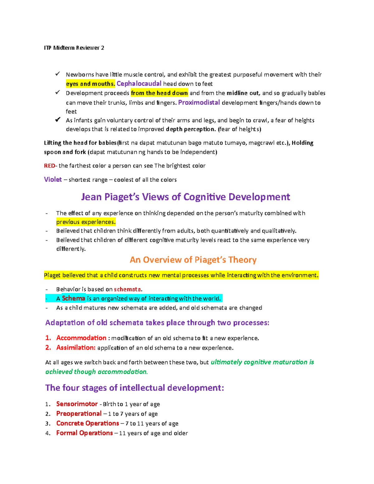 ITP Midterm Reviewer 2: Key Concepts in Human Development - Studocu