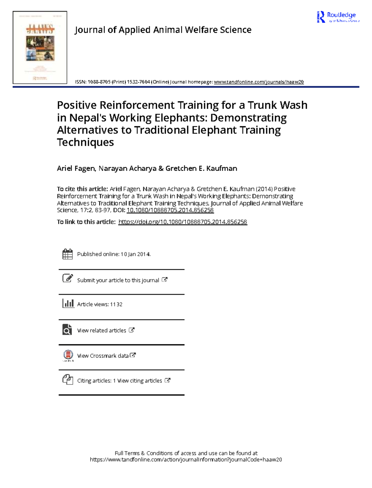 Positive Reinforcement Training for Trunk Wash in Elephants (ANIM 201 ...