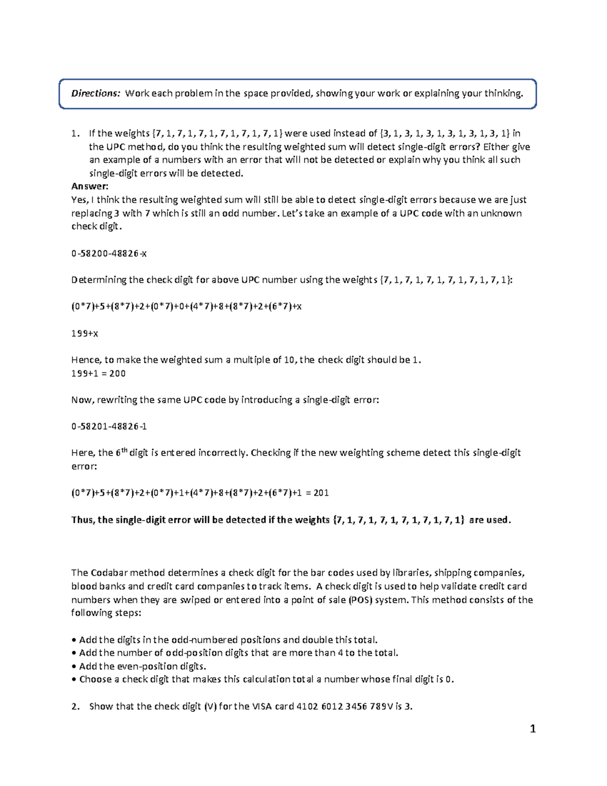 Math UPC and Credit Card Validity Check Methods Explained - Studocu