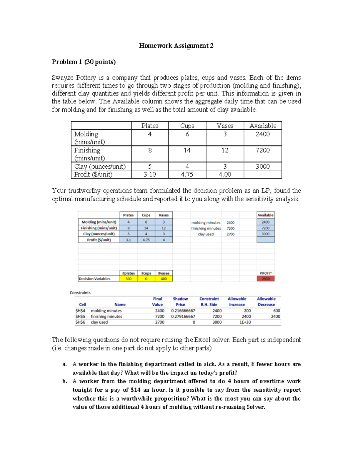 Operations Management HW 2: LP Problems & Production Scheduling ...