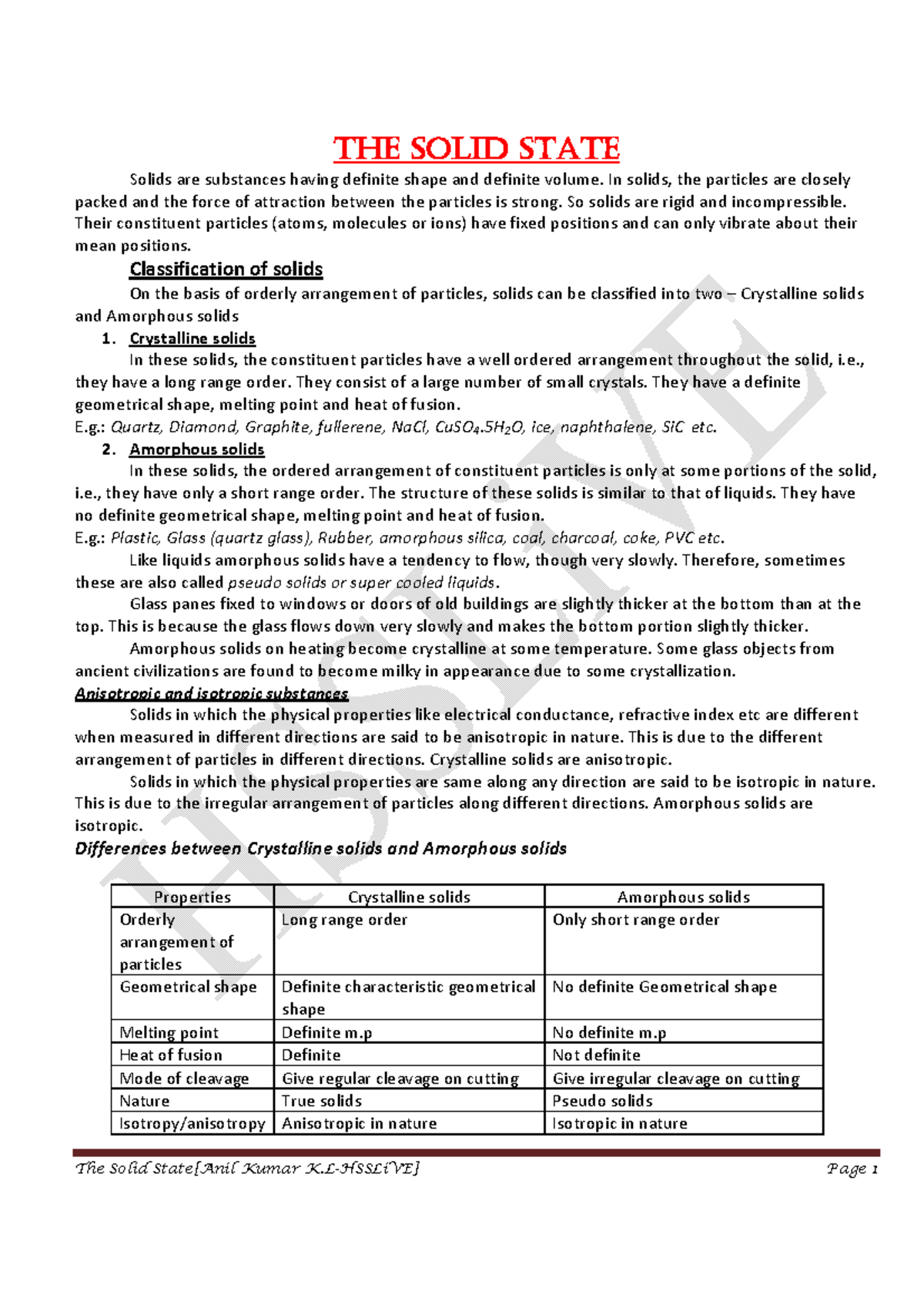 1. The Solid State - THE SOLID STATE Solids are substances having ...