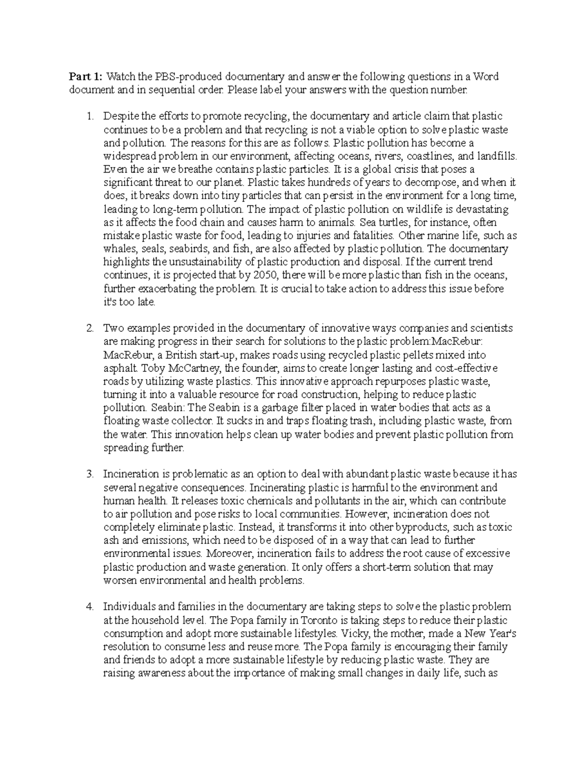 NRES100-Writing Assignment 1: Addressing Plastic Pollution Solutions ...