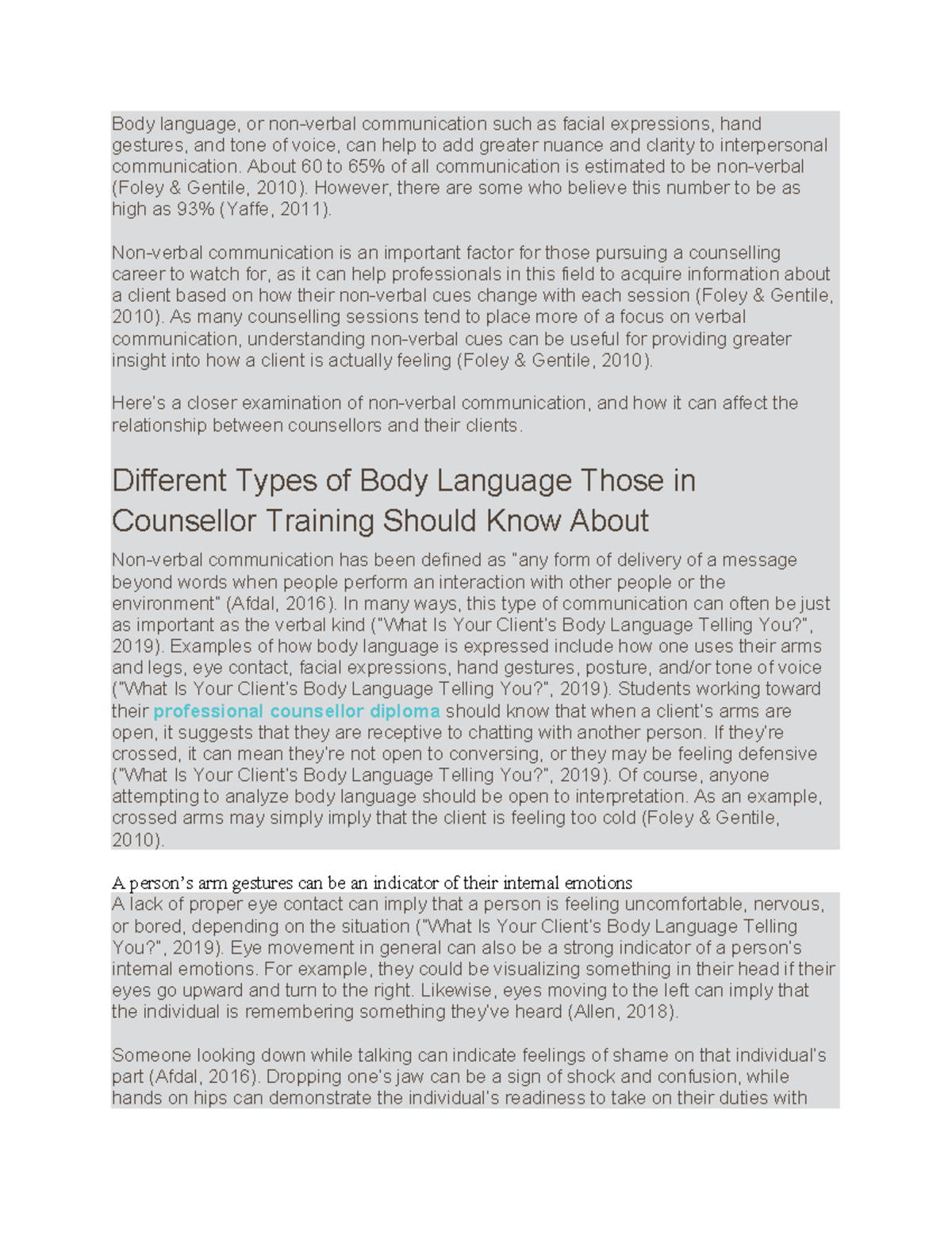 Body Language in Counseling: Understanding Non-Verbal Cues - Essay ...