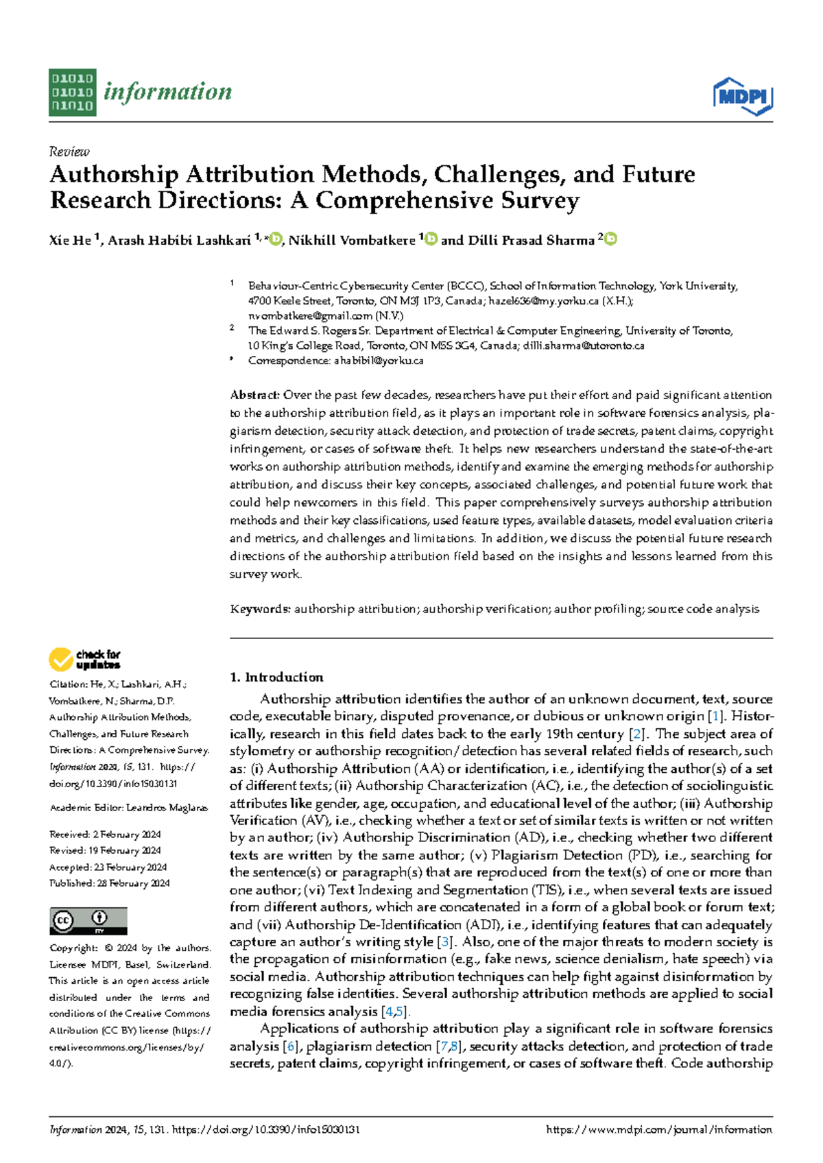 "INFO 2024: Comprehensive Survey on Authorship Attribution Methods ...