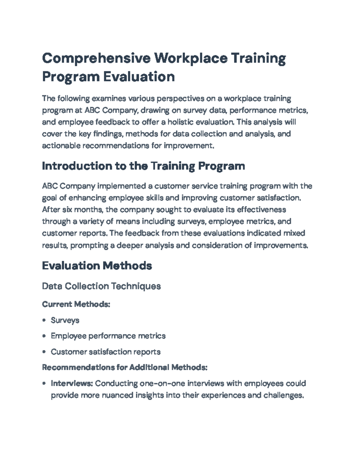 Comprehensive Evaluation of ABC Company's Workplace Training Program ...