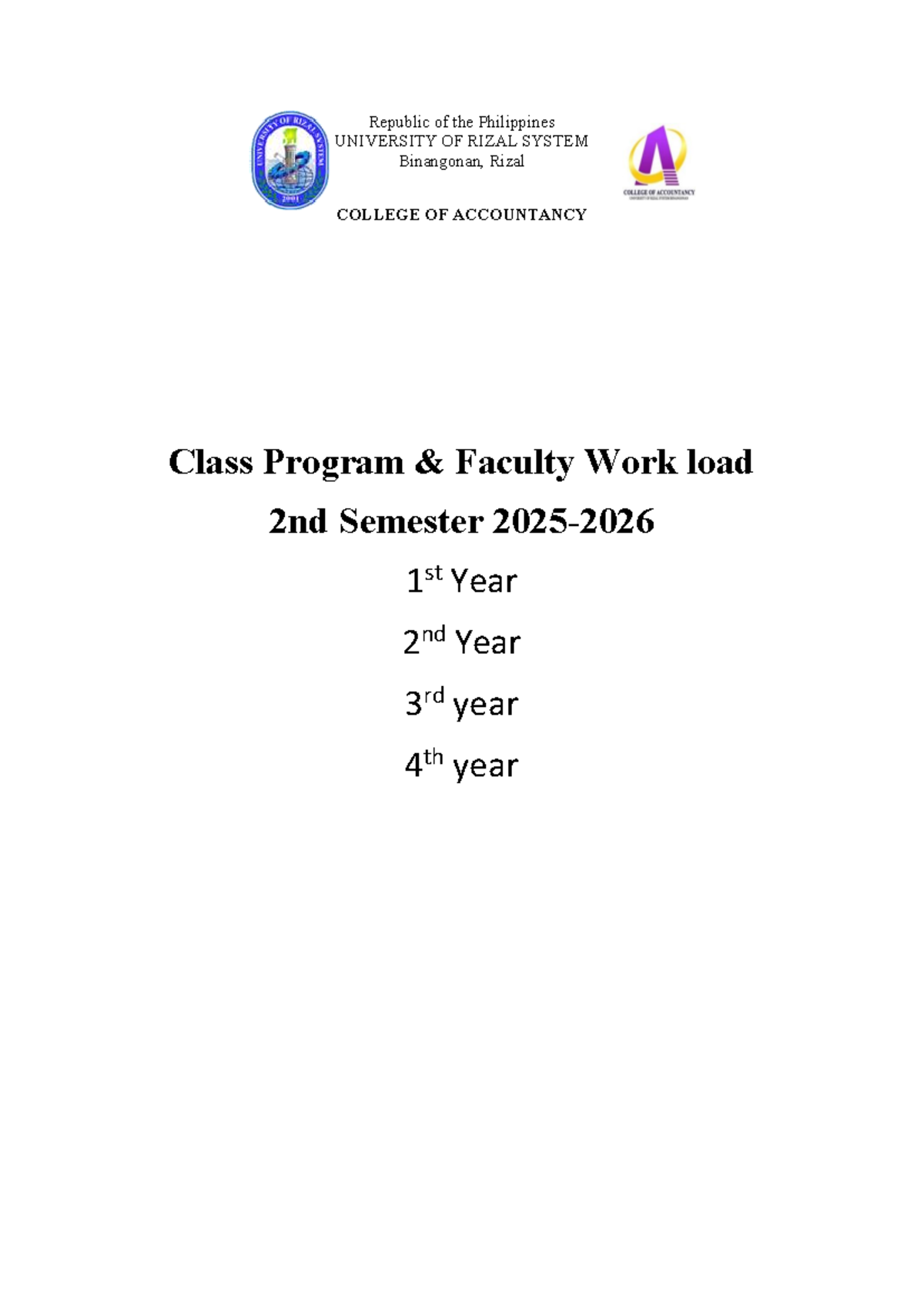 Class Program for BSA 2nd Semester 2025-2026 - Studocu