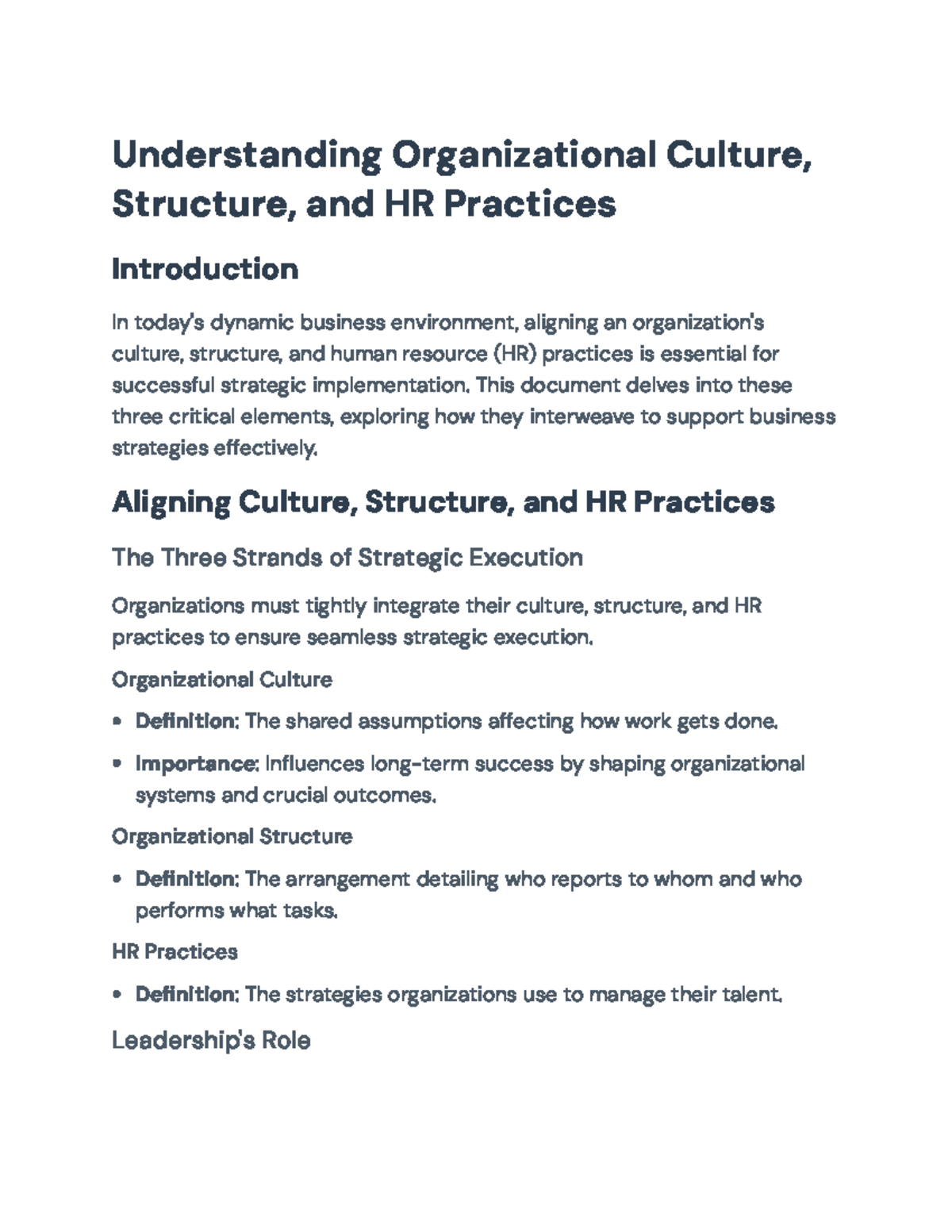 Organizational Culture, Structure, and HR Practices: A Strategic ...