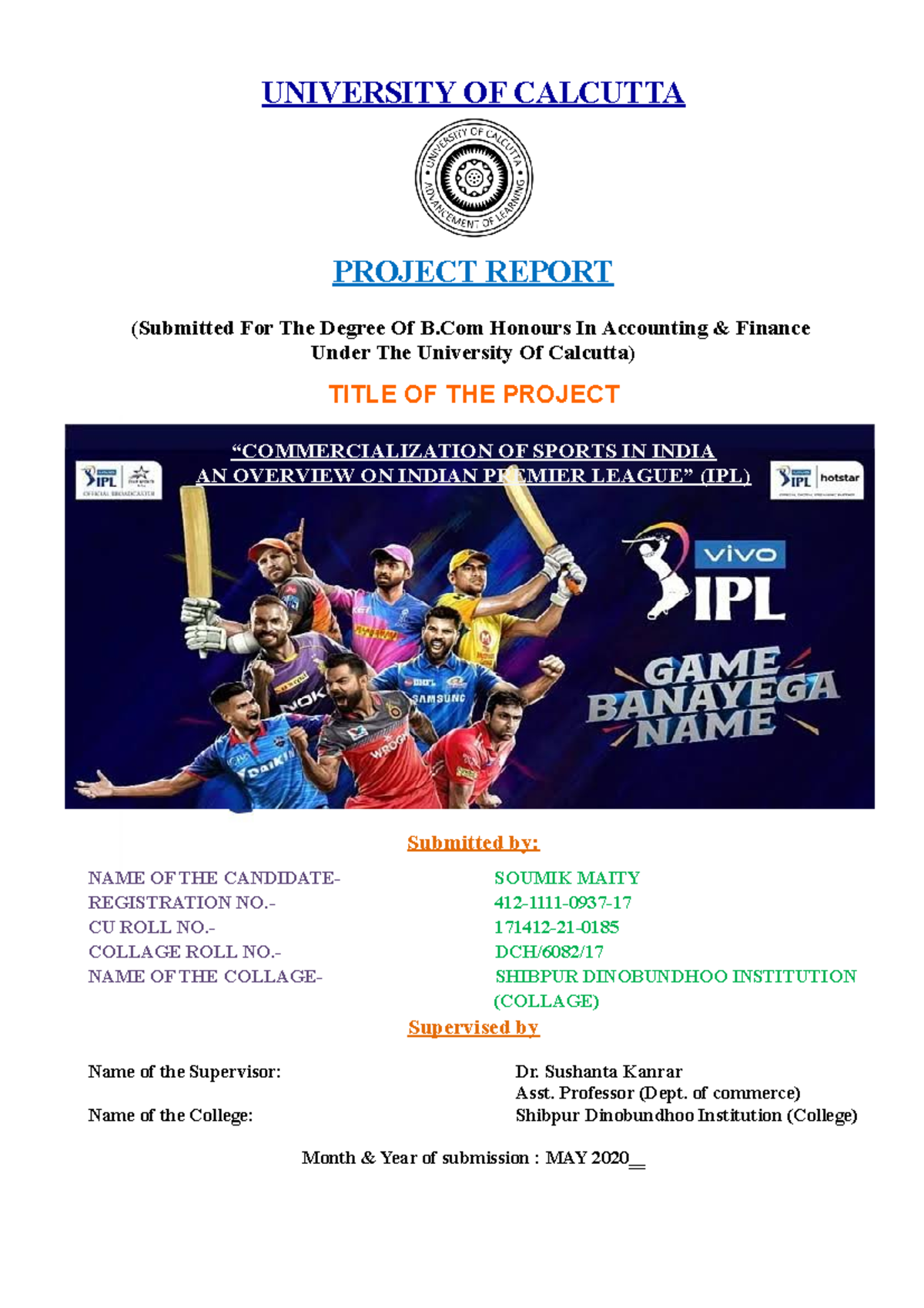 Commercialization of Sports in India: An Overview of IPL (B.Com Honours ...