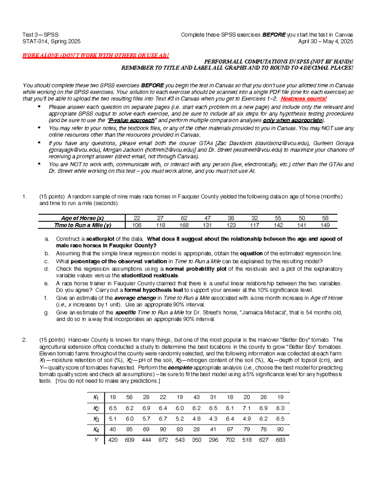 Test 3 SPSS Exercises for Spring 2025: Complete Before Canvas Test ...