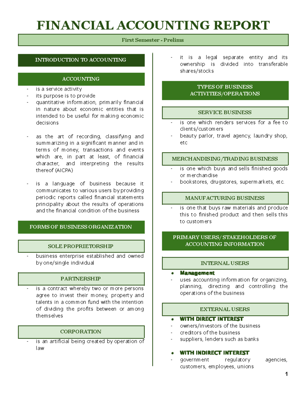FAR 1st Sem Prelims: Financial Accounting Report Overview - Studocu