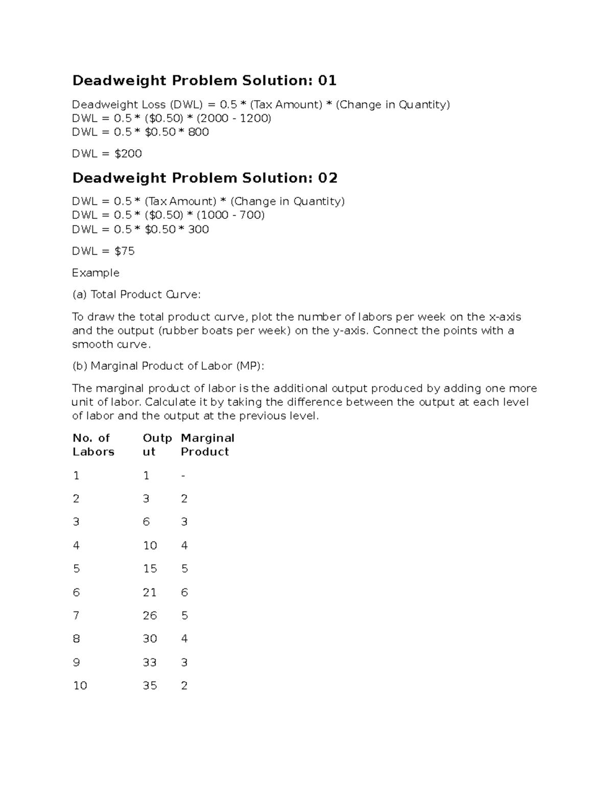 Deadweight Loss Analysis: Solutions & Examples for DWL Problems - Studocu