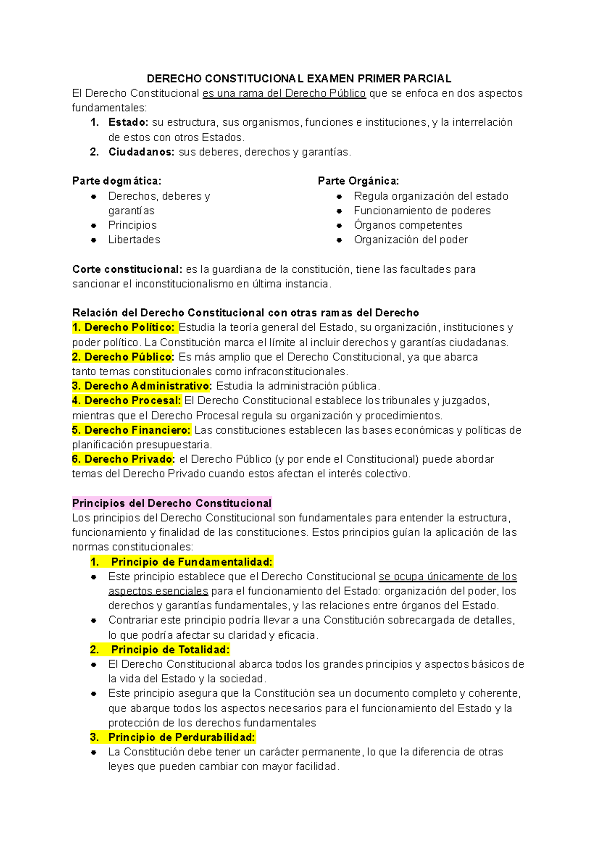 Derecho Constitucional - Examen Primer Parcial: Temas Clave y ...