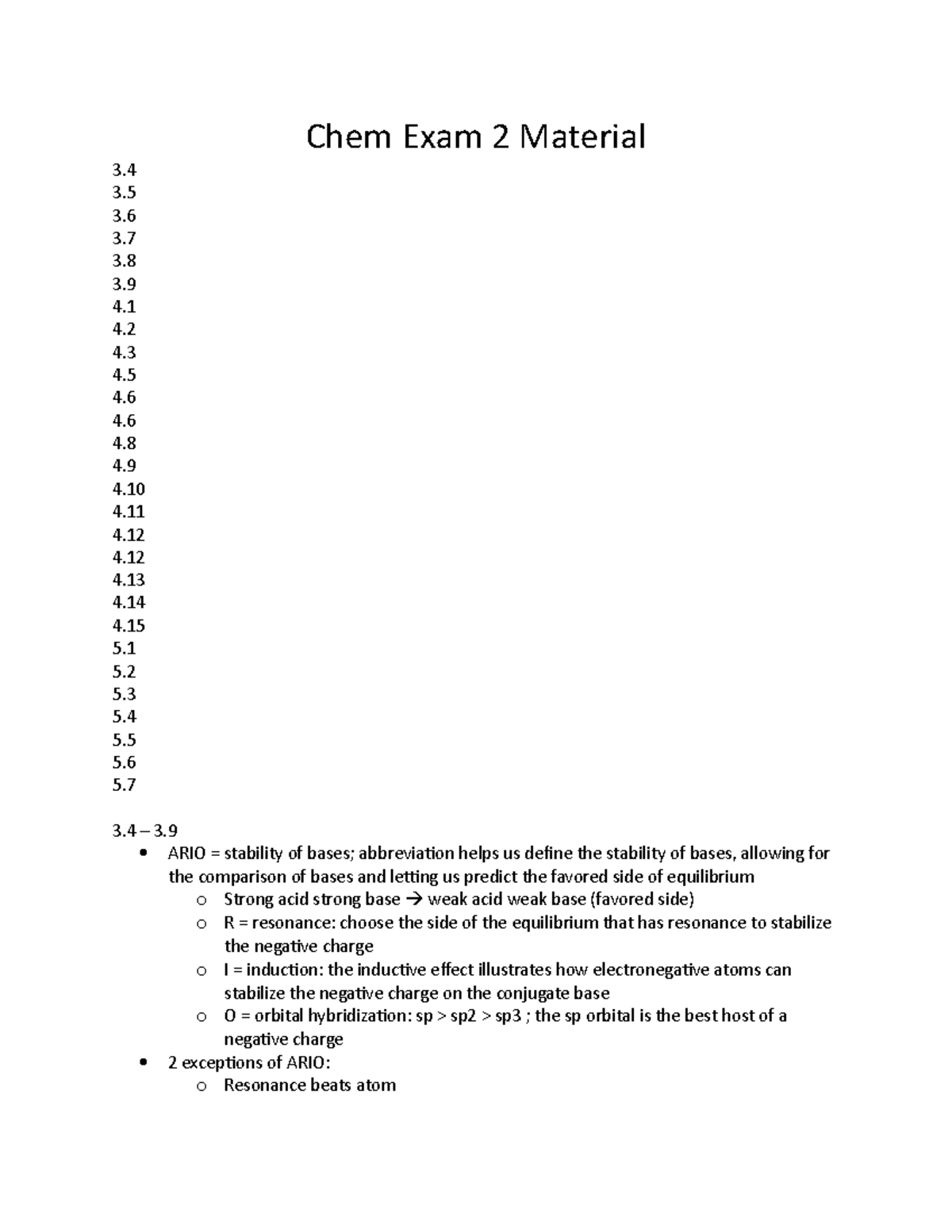 Chemistry Exam 2 Review Notes for CHEM 101 - Studocu