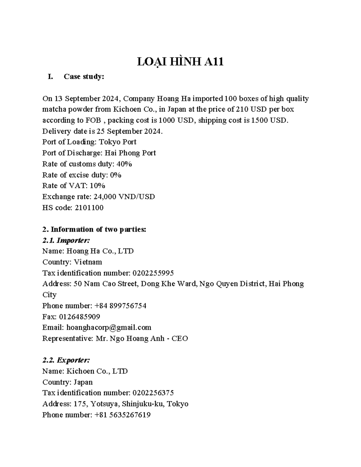 Case Study: Import & Export Procedures for Matcha and Green Tea (LOẠI HÌNH  A11, - Studocu