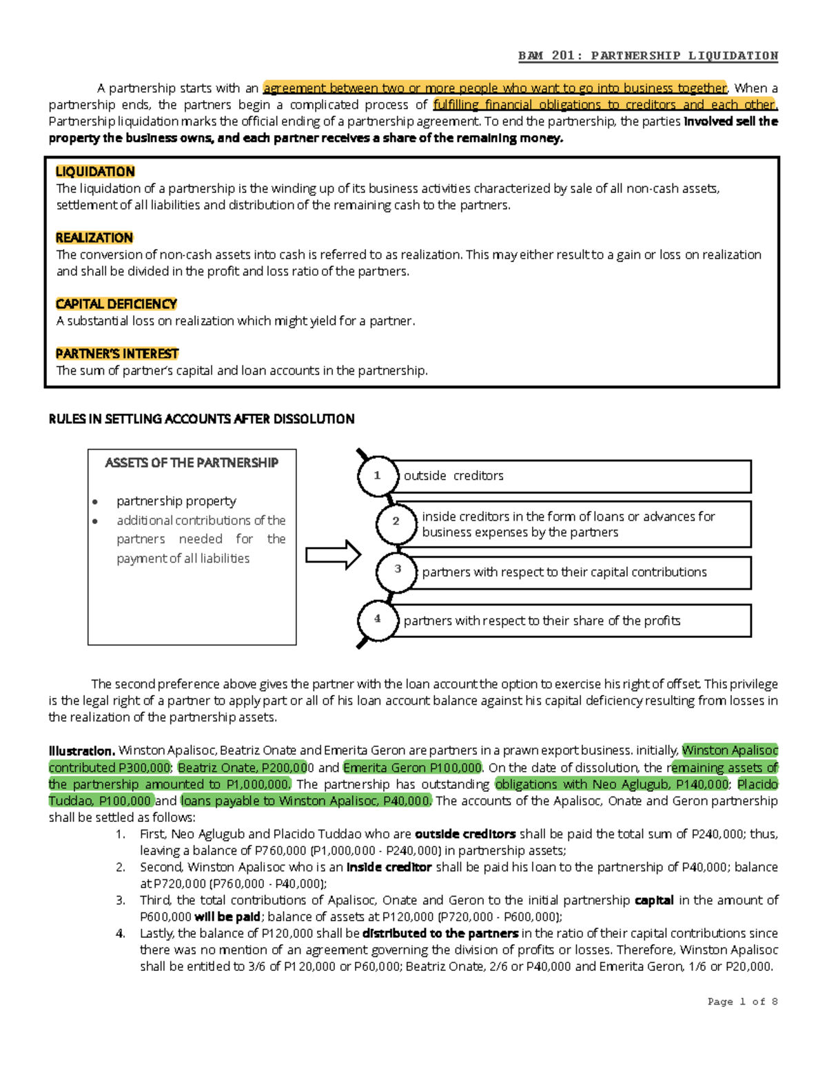Partnership Liquidation - A partnership starts with an agreement ...