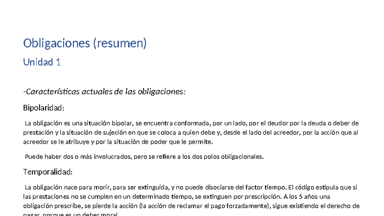 Resumen de Obligaciones - Unidad 1: Conceptos Clave y Estructura - Studocu