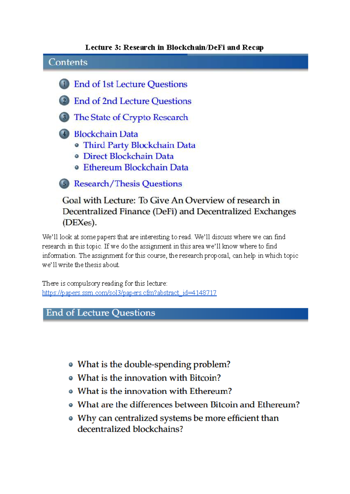 RFFE - Lecture 3: Research Insights on Blockchain & Cryptocurrency - Studocu