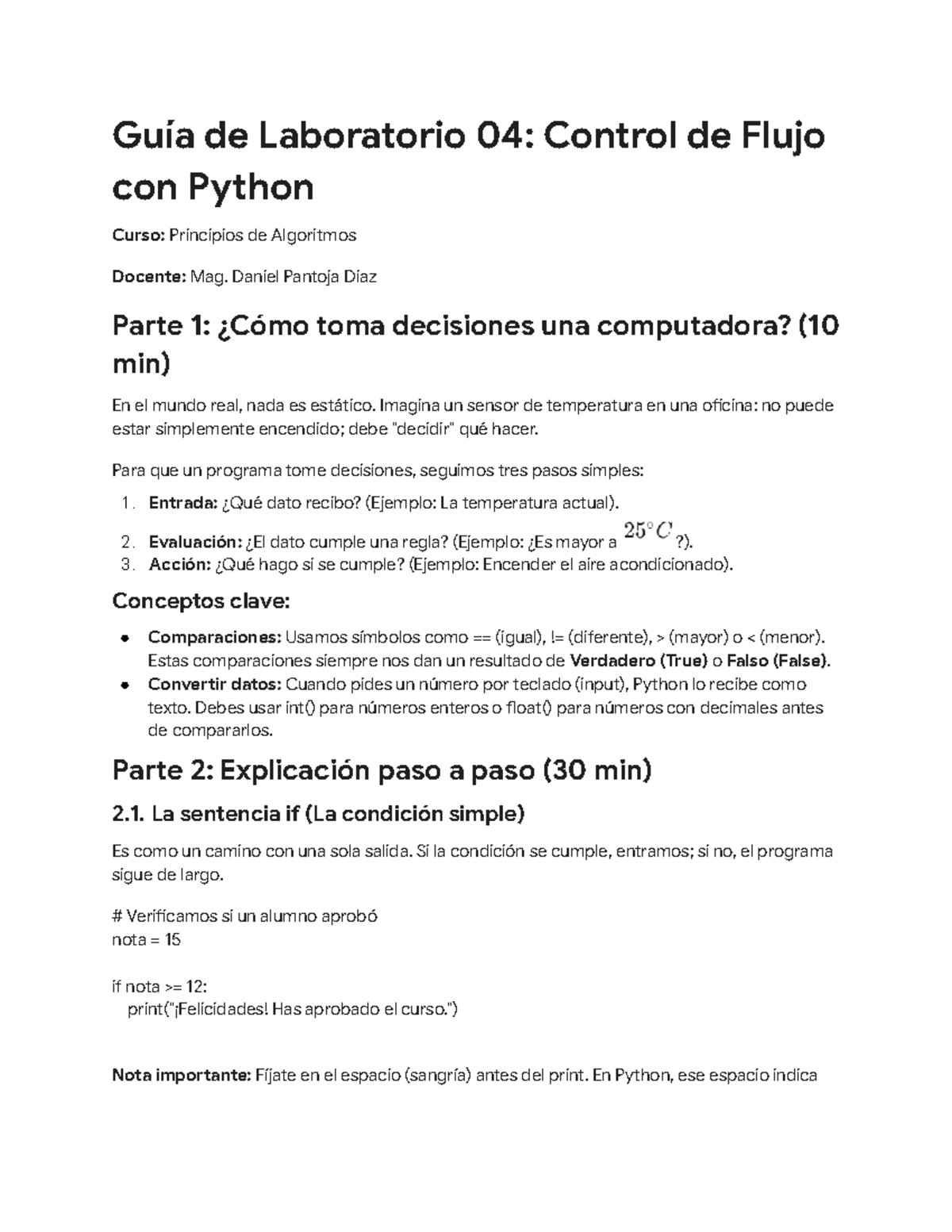 Guía de Laboratorio 04: Control de Flujo en Python - Algoritmos - Studocu